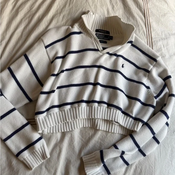 Ralph Lauren Stripes White and Navy Sweater Cropped - Picture 3 of 4